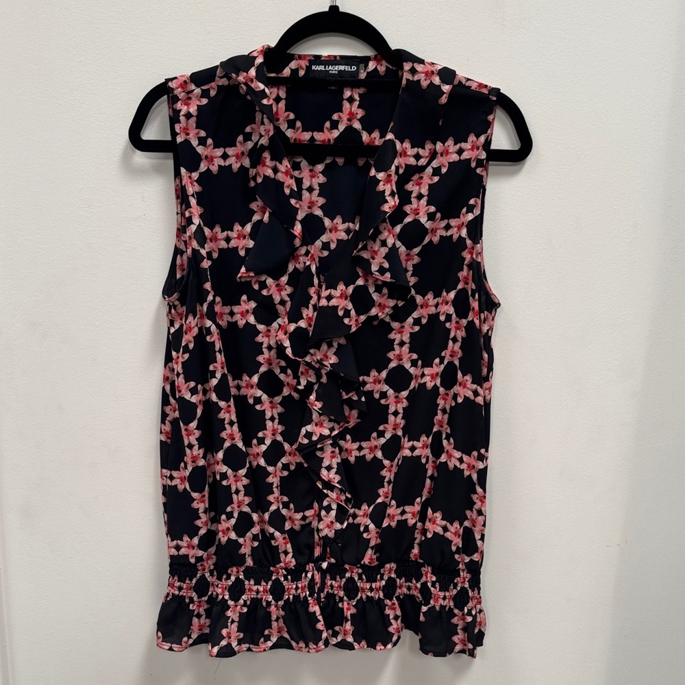 Karl Lagerfeld Pink and Black Floral Blouse